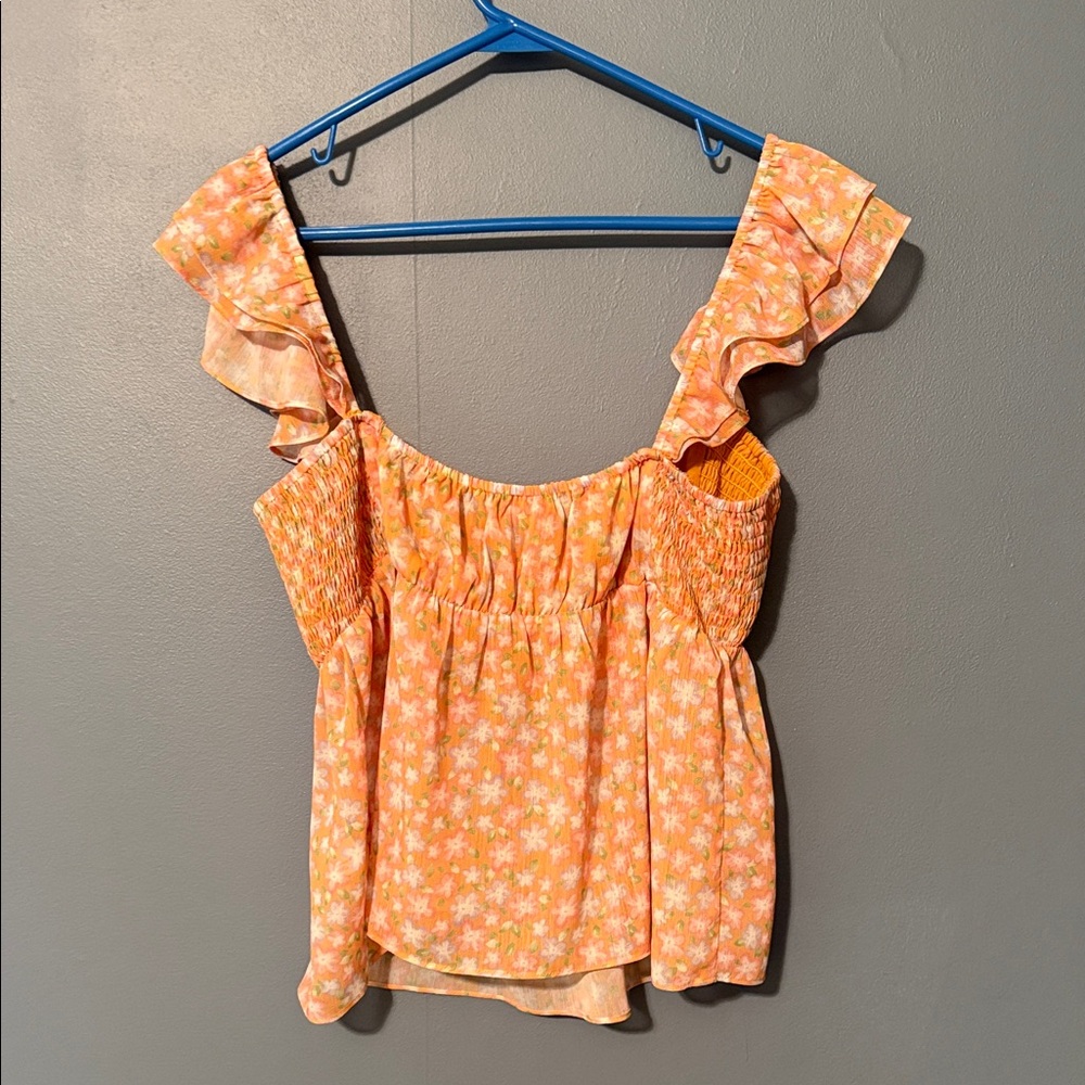 Elodie Floral Ruffle Sleeve Blouse - Orange